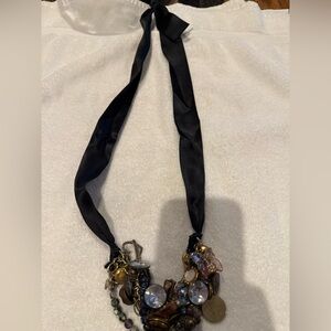 Button and satin ribbon necklace